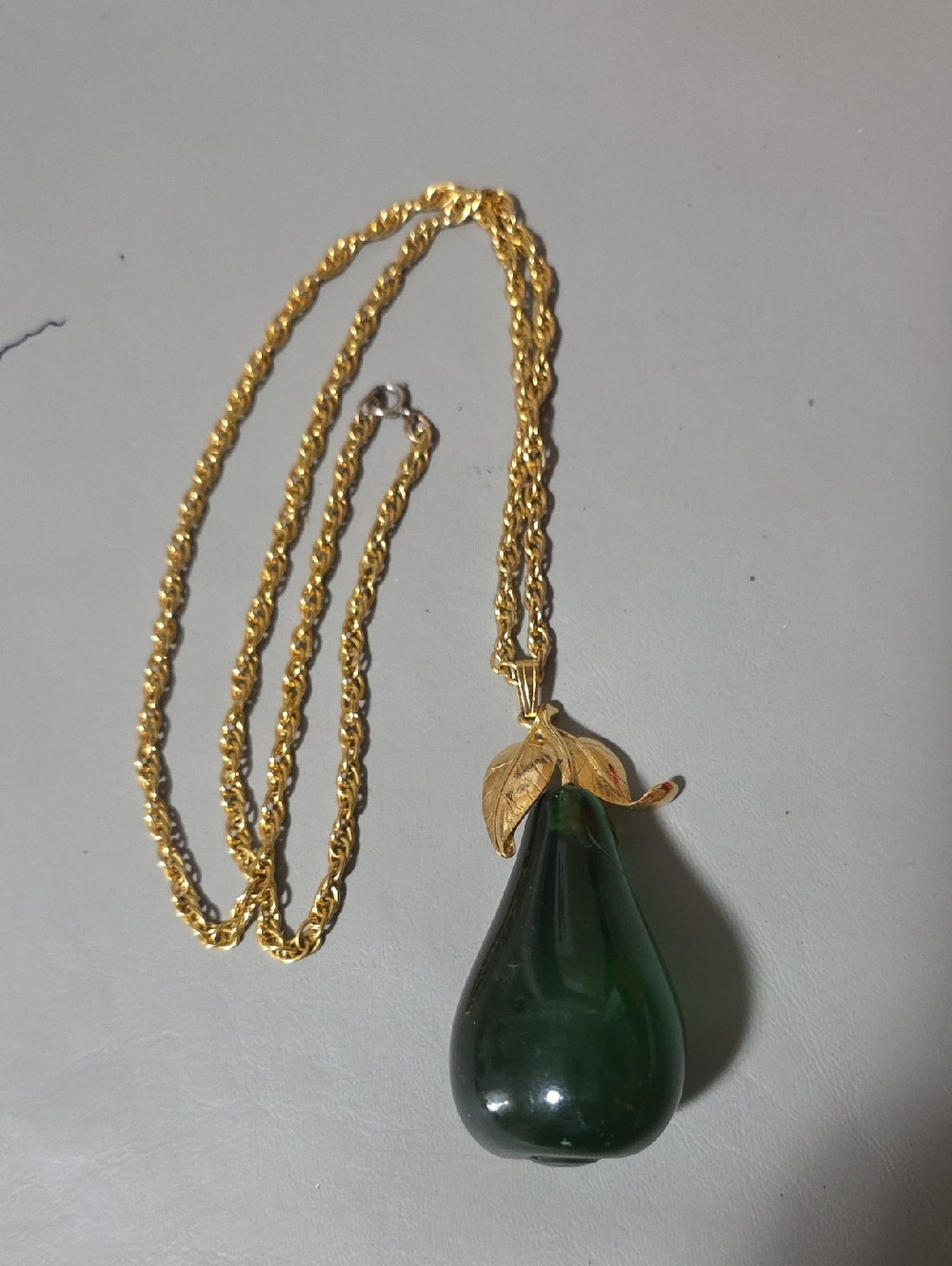Gold-Tone Necklace with Green Teardrop Pendant - Women Jewelry